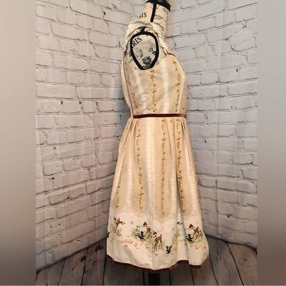 Secret Honey x Disney Honey Bunch Bambi Cream and Brown Floral Midi Dress - Sz 2 - Picture 3 of 12